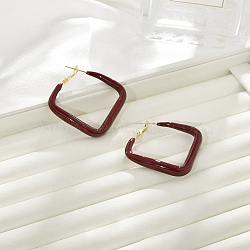 Brass Rhombus Hoop Earrings, with Enamel, Real 22K Gold Plated, 43x5.5mm(EJEW-A121-12D-G)