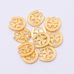Alloy Pendants, U-shapeds with Four Leaf Clover, Cadmium Free & Lead Free, Golden, 16x15x2mm, Hole: 1.5mm(PALLOY-WH0076-86G)