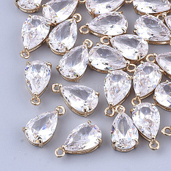 Transparent Glass Charms, with Brass Findings, Faceted, Teardrop, Light Gold, Clear, 15x8x6mm, Hole: 1.2mm(GLAA-T007-11G)