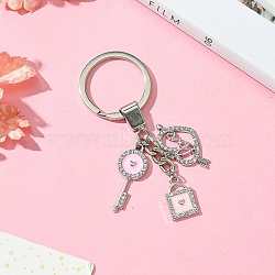 Alloy Enamel & Rhinestone Keychain, with Iron Findings, Pink, 8cm(KEYC-YW00074-05)