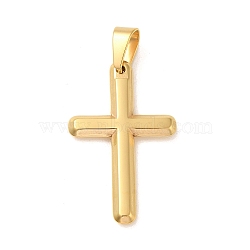 PVD Vacuum Plating 304 Stainless Steel Pendants, Cross Charm, Religion, Golden, 37x23x7mm, Hole: 8x5mm(STAS-C105-01G)