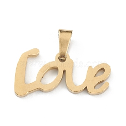 Ion Plating(IP) 304 Stainless Steel Pendants, Valentine's Day, Word Love, Golden, 11x20.5x1.5mm, Hole: 5x3mm(STAS-Z035-08G)