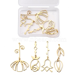 Unicraftale 8Pcs 4 Style 201 Stainless Steel Pendants, Laser Cut, with Jump Rings, Flower, Golden, 2pcs/style(STAS-UN0026-81)