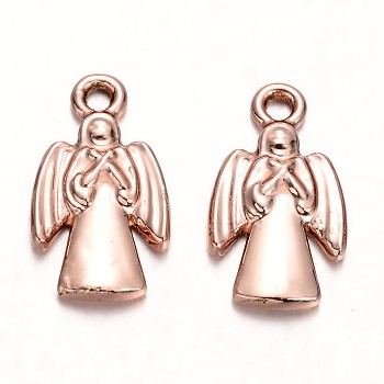 Nickel Free & Lead Free Alloy Pendants, Long-Lasting Plated, Angel, Rose Gold, 19x10x2mm, Hole: 2mm