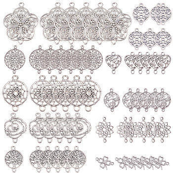 Tibetan Style Alloy Links, Mixed Shapes, Antique Silver, 74x72x17mm