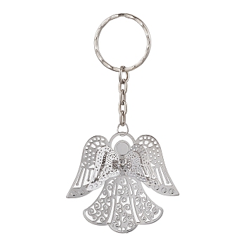 Brass Pendant Keychain, with Iron Split Key Rings, Platinum, Angel & Fairy, 9.4cm