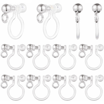 40Pcs 304 Stainless Steel Clip-on Earring Component, with Plastic and Loops, Stainless Steel Color, 11x11x3mm, Hole: 1.6mm