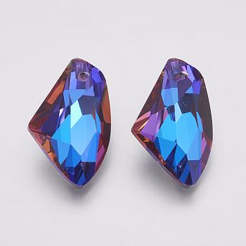 K9 Glass Rhinestone Pendants, Imitation Austrian Crystal, Faceted, Bermuda Blue, 26~27x16x8.5~10mm, Hole: 1.2~1.6mm