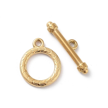 Ion Plating(IP) 304 Stainless Steel Ring Toggle Clasps, Real 18K Gold Plated, 17x13.5x2mm, Hole: 1.6mm