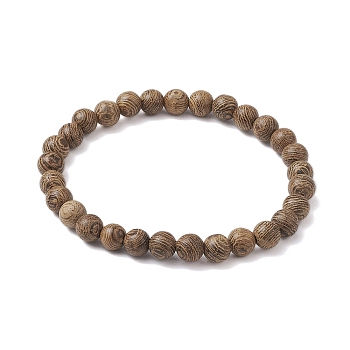 6.5mm Round Natural Wenge Wood Beaded Stretch Bracelets for Women, Peru, Inner Diameter: 2 inch(5.2cm)