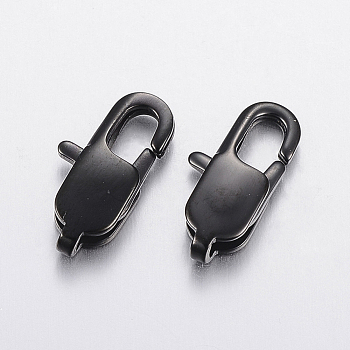 304 Stainless Steel Lobster Claw Clasps, Electrophoresis Black, 18x8.5x3.5mm, Hole: 1.5x2mm