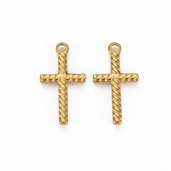 Ion Plating(IP) 304 Stainless Steel Pendants, Cadmium Free & Nickel Free & Lead Free, Cross with Stripe, Golden, 18.5x10x2mm, Hole: 1.5mm