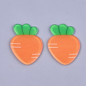 Plastic Cabochons, with Glitter Powder, Carrot, Coral, 43x32x2mm