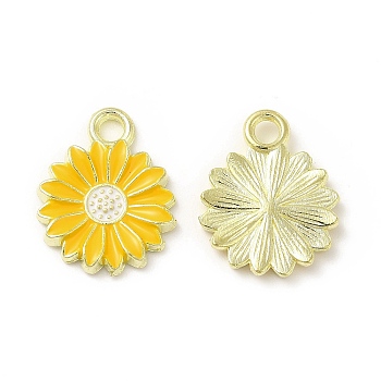 Alloy Enamel Charms, Light Gold, Sunflower Charm, Gold, 17x13x2mm, Hole: 2mm