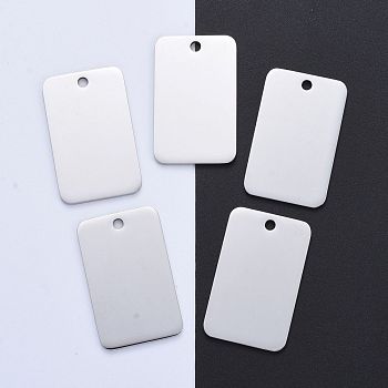 304 Stainless Steel Pendants, Manual Polishing, Blank Stamping Tags, Rectangle, Stainless Steel Color, 40x25x1.8mm, Hole: 3mm