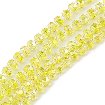 Transparent Electroplate Glass Beads Strands, Faceted, Rondelle, AB Color Plated, Yellow, 5.5x3.5~4mm, Hole: 1mm, about 100pcs/strand, 21.65~22.05 inch(55~56cm)
