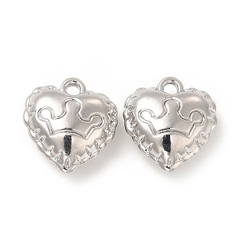Rack Plating Alloy Heart Charms, Cadmium Free & Lead Free, Crown Pattern, Platinum, 12.5x11x5mm, Hole: 1.4mm