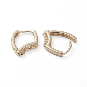 Brass Huggie Hoop Earring Findings, with Horizontal Loop, Real 18K Gold Plated, 17x13x2.2mm, Hole: 1mm, Pin: 0.8mm