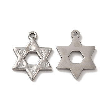 304 Stainless Steel Pendants, Star of David Charm, Stainless Steel Color, 17x13x1mm, Hole: 1.5mm