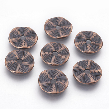 Tibetan Style Alloy Beads, Lead Free and Cadmium Free, Flat Round, Red Copper, 13x1mm, Hole: 2.5mm