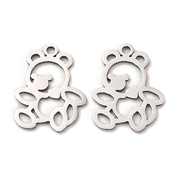 201 Stainless Steel Pendants, Bear Charm, Stainless Steel Color, 17x13.5x1mm, Hole: 1.4mm