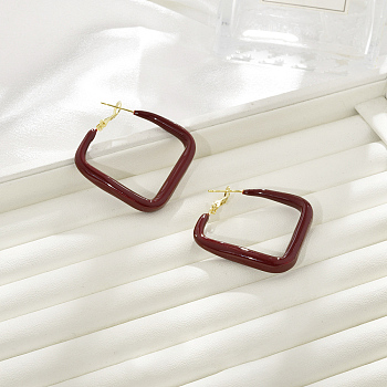 Brass Rhombus Hoop Earrings, with Enamel, Real 22K Gold Plated, 43x5.5mm