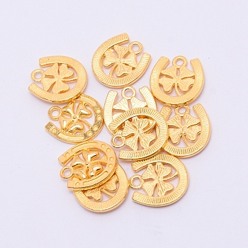 Alloy Pendants, U-shapeds with Four Leaf Clover, Cadmium Free & Lead Free, Golden, 16x15x2mm, Hole: 1.5mm