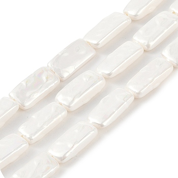 Electroplated Shell Pearl Beads Strands, White, Rectangle, 15~16x7.5~8x3.5~4mm, Hole: 1mm, about 26pcs/strand, 15.94 inch(40.5cm)