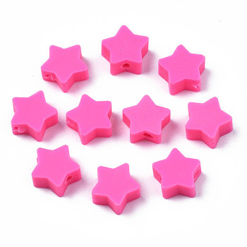 Handmade Polymer Clay Beads, Star, Hot Pink, 8.5~9x9~9.5x4~5mm, Hole: 1.6mm