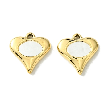Ion Plating(IP) 304 Stainless Steel Pave Shell Heart Charms, Valentine's Day, Real 14K Gold Plated, 14x13x2.5mm, Hole: 1.4mm