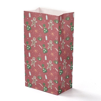 Christmas Theme Rectangle Paper Bags, No Handle, for Gift & Food Package, Gingerbread Man Pattern, 12x7.5x23cm