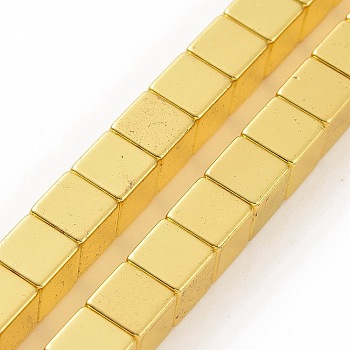 Electroplated Non-magnetic Synthetic Hematite Beads Strands, Square, Golden Plated, 8x8x8mm, Hole: 1mm, about 51pcs/strand, 15.83 inch(40.2cm)