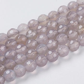 Natural Grey Agate Beads Strands, Faceted, Round, Dark Gray, 6mm, Hole: 1mm, about 62pcs/strand, 15 inch