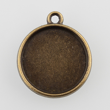 Vintage Flat Round Alloy Pendant Cabochon Settings, Double-sided Tray, Cadmium Free & Nickel Free & Lead Free, Antique Bronze, Tray: 16mm, 22x19x3mm, Hole: 2mm, about 525pcs/kg