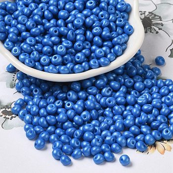 6/0 Opaque Baking Paint Glass Seed Beads, Teardrop, Royal Blue, 4.5~5x4x3~3.5mm, Hole: 0.9mm, about 5625Pcs/Pound