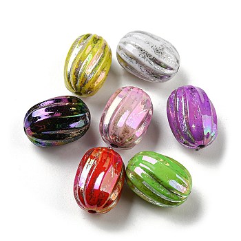 Opaque Acrylic Beads, Metal Enlaced, Oval, Mixed Color, 19x13mm, Hole: 2mm