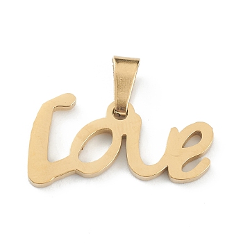 Ion Plating(IP) 304 Stainless Steel Pendants, Valentine's Day, Word Love, Golden, 11x20.5x1.5mm, Hole: 5x3mm