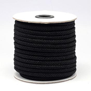Braided Polyester Cord, Black, 6x3mm, about 25yards/roll