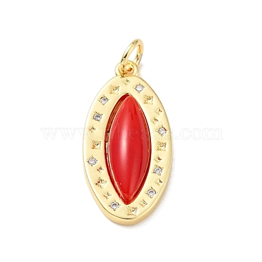 Real 18K Gold Plated Red Oval Brass+Cubic Zirconia Pendants