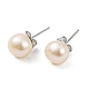 Natural Pearl Round Bead Stud Earrings(EJEW-E298-01C-02P)-1