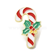 Christmas Theme Enamel Pins, Golden Alloy Brooches for Backpack Clothes, Candy Cane, 30x18.5x1.5mm(JEWB-H021-12A)
