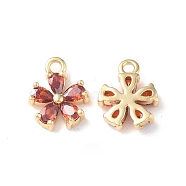 Brass Charms, with Glass, 5-Petal Flower Charm, Real 18K Gold Plated, 10x7.5x2.5mm, Hole: 1mm(KK-I702-52G)