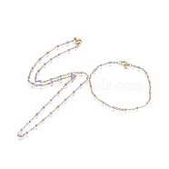 Ion Plating(IP) 304 Stainless Steel Jewelry Sets, Cable Chain Bracelet and Necklaces, with Enamel, Golden, Medium Slate Blue, 19.6 inch(50cm), 2mm, 8-1/8 inch(20.5cm), 2mm(SJEW-F205-A02)