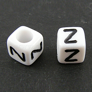 Letter Acrylic European Beads, Horizontal Hole, Cube, Letter.Z, 10x10x10mm, Hole: 4mm, about 59pcs/50g(X-OPDL-R050-10mm-Z)