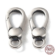 925 Thailand Sterling Silver Lobster Claw Clasps, Oval, Antique Silver, 15.5x7x3.5mm, Hole: 2mm(STER-D003-27B-P)