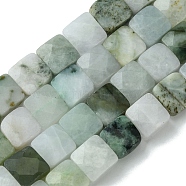 Natural Myanmar Jadeite Beads Strands, Faceted, Square, 10.5~11x10.5~11x4.5~5mm, Hole: 0.7mm, about 38pcs/strand, 15.87''(40.3cm)(G-A092-C01-02)