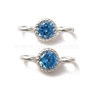 925 Sterling Silver Pave Cubic Zirconia Connector Charms, Half Round Links with 925 Stamp, Silver Color Plated, Dodger Blue, 8.5x3.5x2.5mm, Hole: 1.5mm(STER-Z007-01P-01)