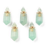 Faceted Natural Fluorite Pendants, Openable Perfume Bottle, with Golden Tone Brass Findings, 39~42x14~16x13~14mm, Hole: 2mm, capacity: 1ml(0.03 fl. oz)(G-H252-D04)