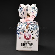 Christmas Theme Paper Fold Gift Boxes, with Ribbon, for Presents Candies Cookies Wrapping, White, Gingerbread Man Pattern, 8.8x8.8x18cm(CON-G012-03A)