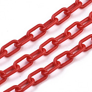 Handmade Opaque Acrylic Paperclip Chains, Drawn Elongated Cable Chains, Red, 13x7.5x2mm, 19.88 inch(50.5cm)/strand(X-KY-S166-002E)